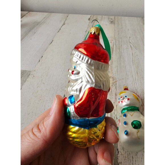 Vintage Columbia snowman Santa glass ornament presents Xmas tree set - Picture 3 of 13